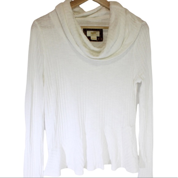 MAEVE Anthropologie Ivory Cowl Neck Peplum Thin Knit Long Sleeve Top Size M - Picture 5 of 12
